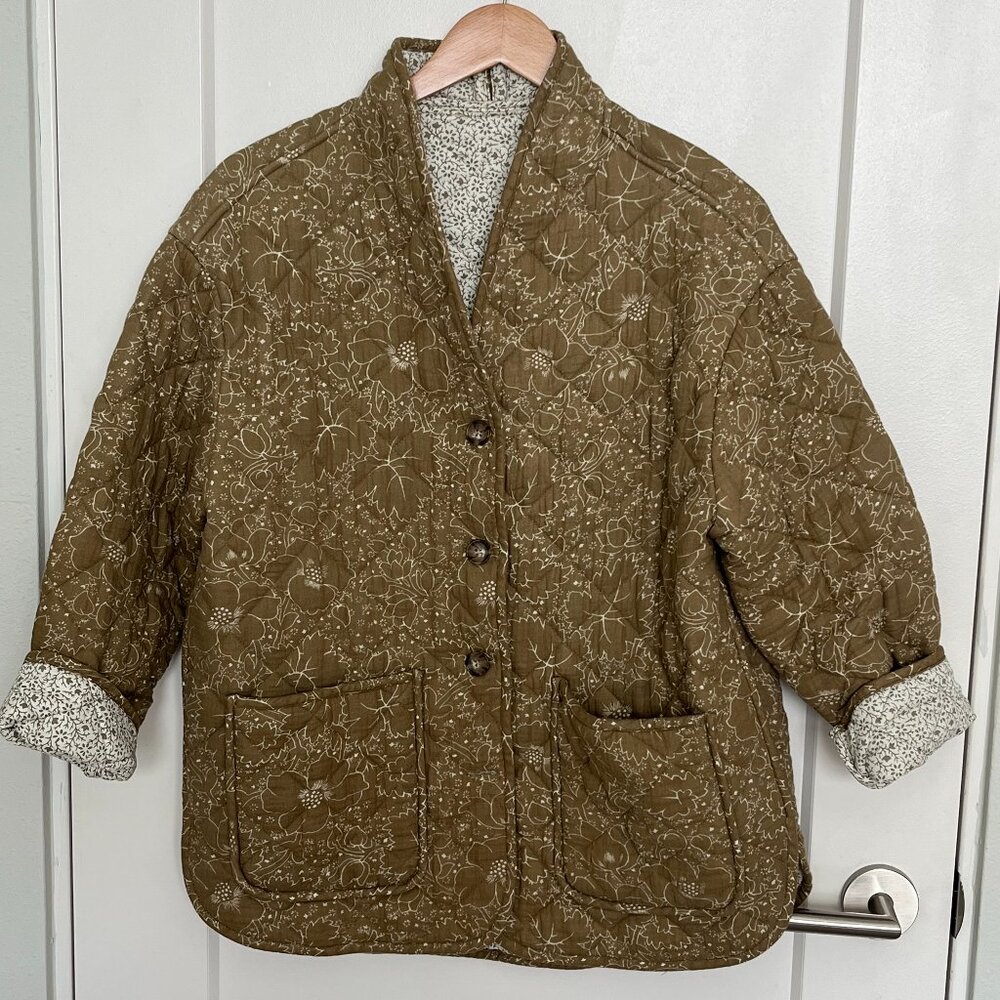 Marine Layer Quilted Floral Jacket in Olive Brown